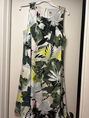 Anne Klein Sleeveless Floral Midi Dress in Olive, Yellow & Pink